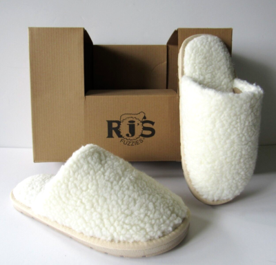 RJ's Fuzzies Indoor/Outdoor Ivory Wool Blend Sherpa Lined Scuff