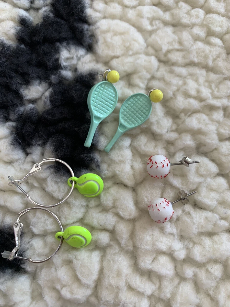 Claire s 3 Pack Tennis Baseball Earrings eBay