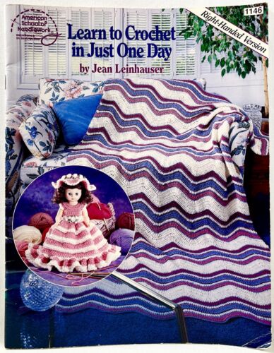 1993 ASN Learn To Crochet In Just 1 Day 1146 Right Hand Pattern Book Vintg 14267