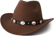 Brown Western Cowboy, Cowgirl Hat, Black  Silver Strap, Men Women, Wide Brim