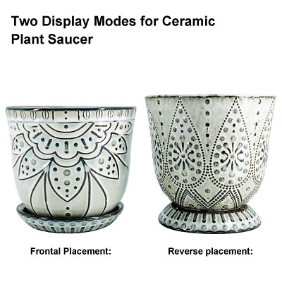 6 Inch Beaded Ceramic Planter Set of 2 with Drainage Hole and Saucer for  Plan... | eBay