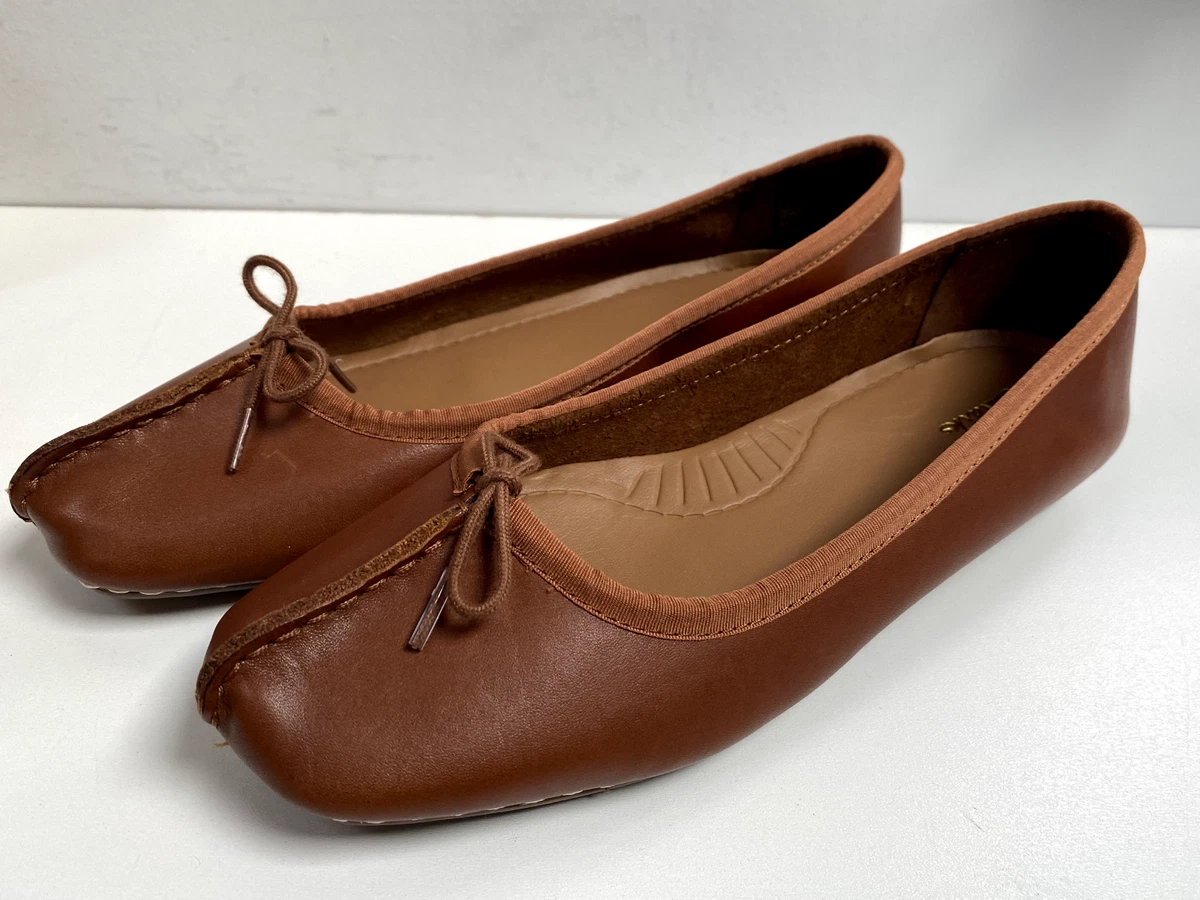 CLARKS Brown Ballet Pumps UK 4 FRECKLE ICE Dark Tan Leather Slip On Shoes EU37