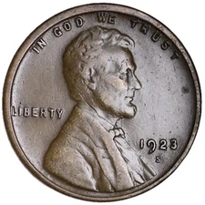 1923-S Lincoln Wheat Cent Penny VF XF! SHARP WHEAT LINES! KEY DATE San Francisco