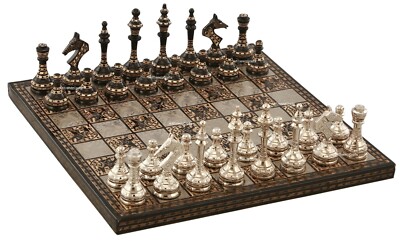 14''Chess Board Set Luxury Brass Chess Pieces and Board Set Metal Chess For Gift