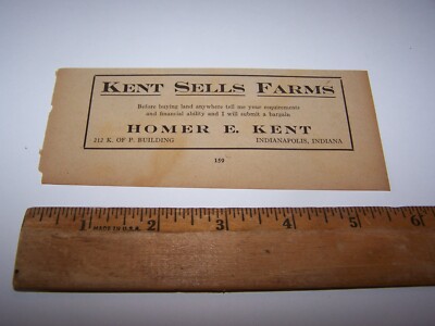 1916 HOMER E. KENT Real Estate - Paper Ad INDIANAPOLIS INDIANA