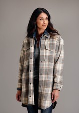 Stetson Womens Neutral Plaid Oversized Grey Poly/wool Jacket