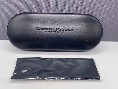 Donna Karan Brillenetui Hartschale Metall Leder Schwarz