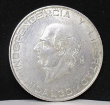 1957 SILVER 0.720 LEY CINCO PESOS, HIDALGO, COIN UNCIRCULATED