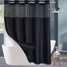 Extra Long No Hook Shower Curtain with Snap in Liner Set, Hotel Luxury Black ...