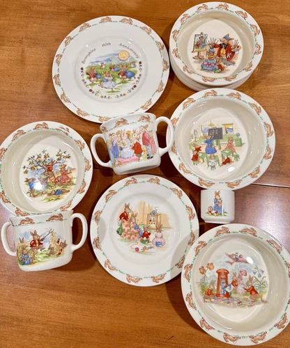 9pc LOT Royal Doulton Bunnykins Plate Bowl Cup Saucer Mug Baby Child Jubilee