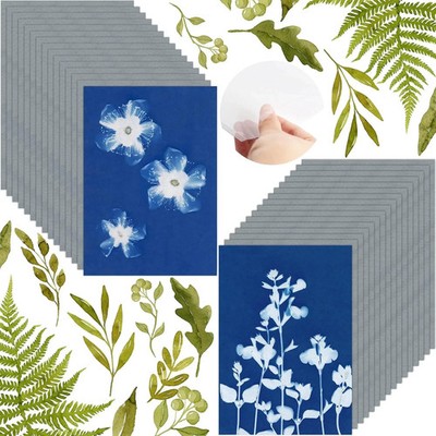 Sun Print Paper Cyanotype Paper Kit, 32 Sheets Sun Art Paper with 1 Plastic Tool