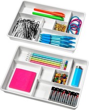 Set of 2 Plastic 6-Compartment Drawer Organizer Gadget Trays Multipurpose
