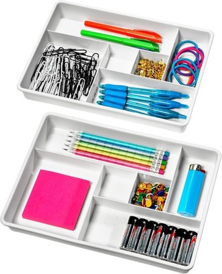 Set of 2 Plastic 6-Compartment Drawer Organizer Gadget Trays Multipurpose