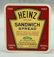 1938 HEINZ Pickle SANDWICH SPREAD Relish Advertising Pint Label Vintage Original