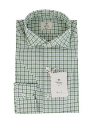 $500 Luigi Borrelli Green Plaid Cotton Shirt - Slim - (LB328268)