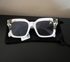 Ed Hardy Women's Self Interest Sunglasses White w/Rose Design Square Lens BNWT