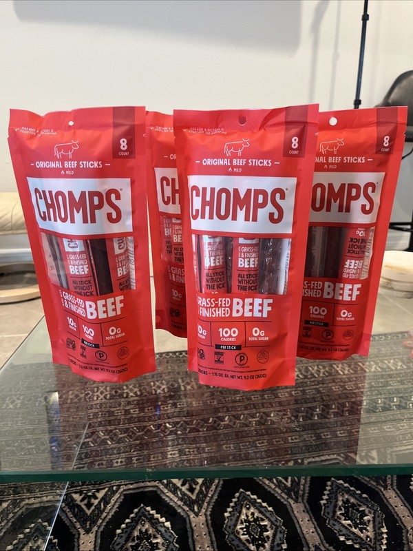 5 Bags Chomps Original Beef Sticks, 8 Sticks Per Bag