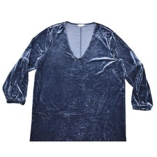 Madewell Blue Shift Dress XXL Polyester Velvet V Neck Knee Length Long Sleeve