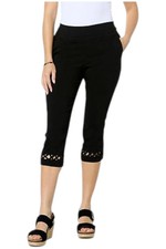 Nina Leonard Women's Millennium Crop Pant w X-Strap Detail Black