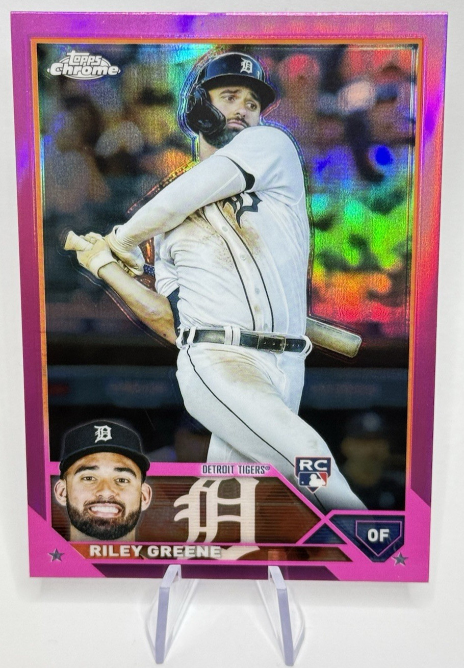 2023 Topps Chrome Riley Greene 182 Detroit Tigers RC Pink Refractor