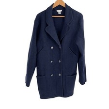 Talbots Jacket Coat Boiled Wool Women Large Navy Blue Double Breasted Oversized