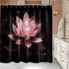 Shower Curtain Blush Light Pink Lotus 70"W x 72"L Pack of 1 Black and Pink