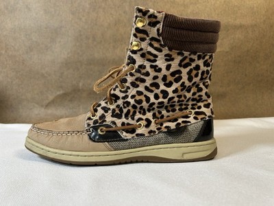 Sperry Top Sider Lace Up Boots Cheetah Print High Top Women's Size 8.5