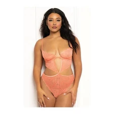 Seven ’til Midnight Floral Lace Underwire Teddy Coral