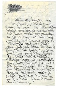 The Winona, Hotel 1906 Letter, Winona, Minnesota, Becker Brewing, Ogden, Utah