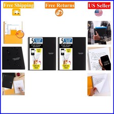 2 Pack Black 5-Subject Spiral Notebooks, Water-Resistant Cover, 200 Sheets