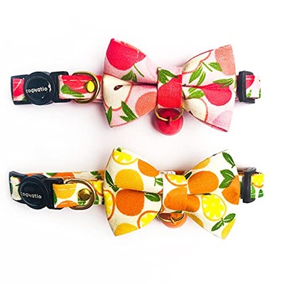 2 Pack Cat Collars with Removable Bow Tie and Bell, Safety 20-30cm Orange+Peach