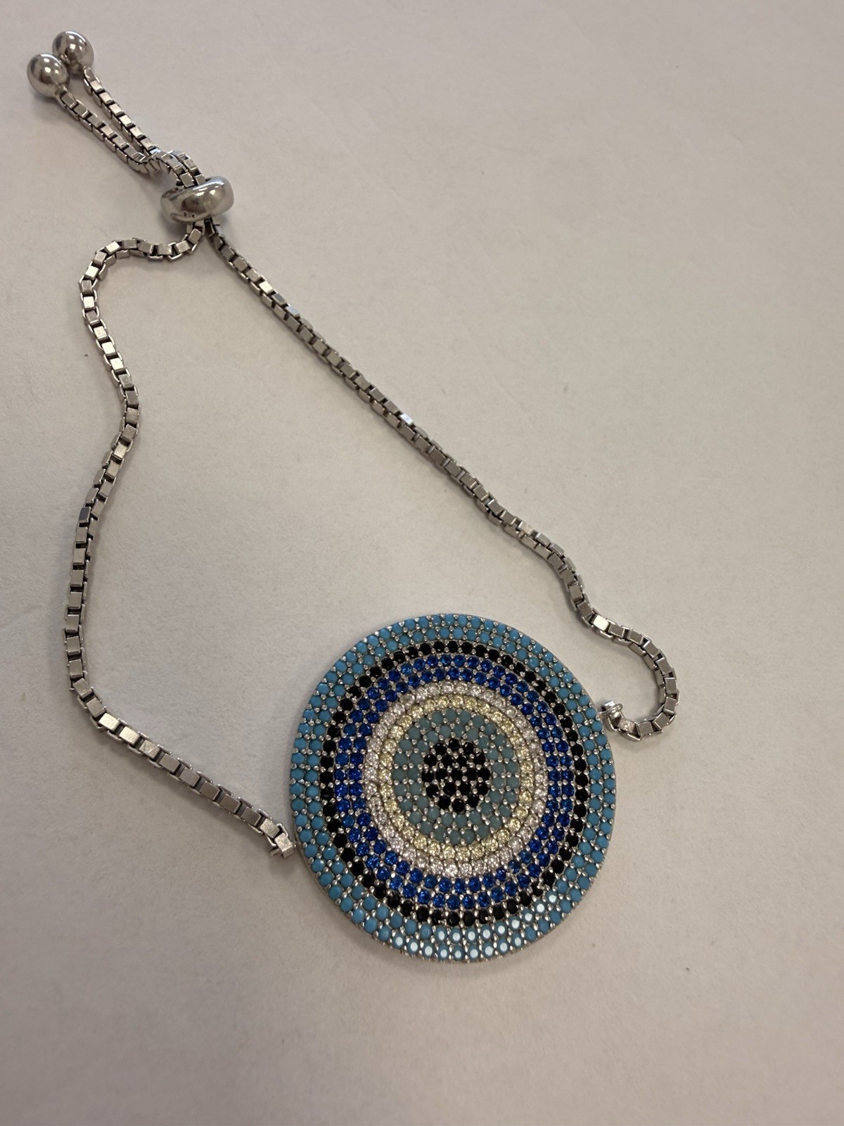 925 Sterling Silver Evil Eye Bracelet, Blue CZ Tu… - image 6