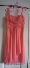 Davids Bridal Short Crinkle Chiffon Coral Reef Bridesmaid Girls Size 14 Dress