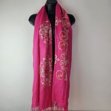 Unbranded Womens One Size Scarf Pink Gold Pashmina Sequin Fringed Shawl Wrap