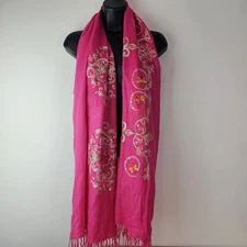 Unbranded Womens One Size Scarf Pink Gold Pashmina Sequin Fringed Shawl Wrap