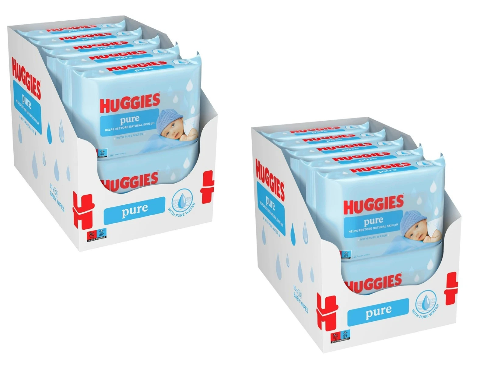 2X Huggies Pure Baby Wipes - 10 packs of 56 wipes, Total 20 packs of 56 Wipes