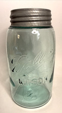 Vint Aqua Blue Ball Mason Jar 1 Qt. H On Bottom w/Lid