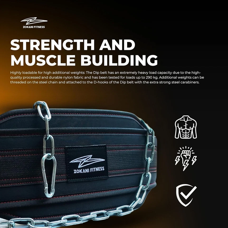 Cinturón de inmersión Zokani de hasta 800 libras con cadena para levantamiento de pesas pesado Foto 4 de 4