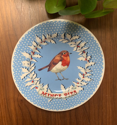 Emma Bridgewater Weihnachtskranz Mince Pies Teller - Rotkehlchen im Schnee