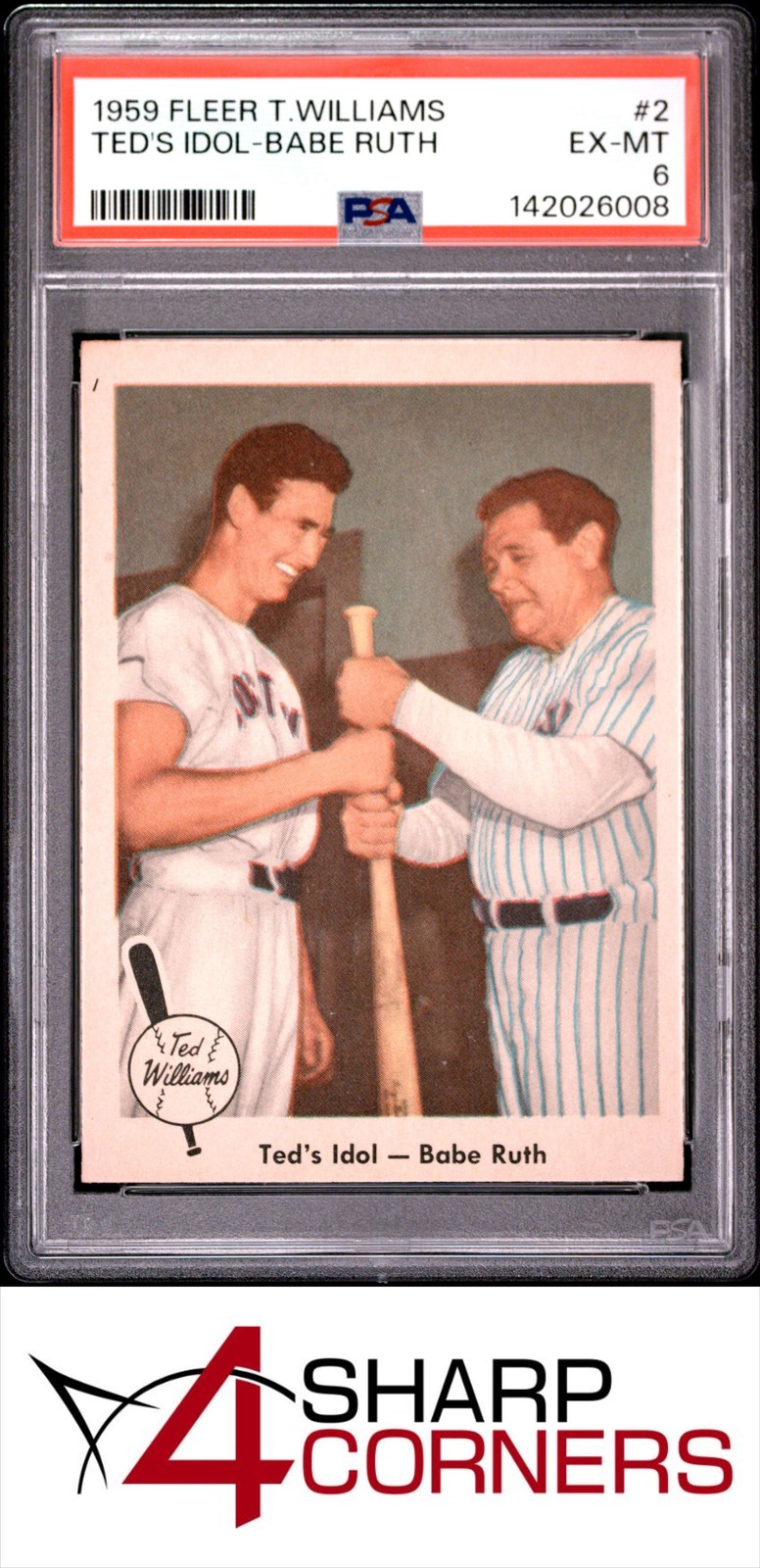 1959 FLEER TED WILLIAMS #2 TED'S IDOL BABE RUTH PSA 6 view 1