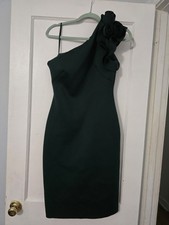 Eliza J Ruffle One Shoulder Black Scuba Sheath Dress Size 6 *undone hem*