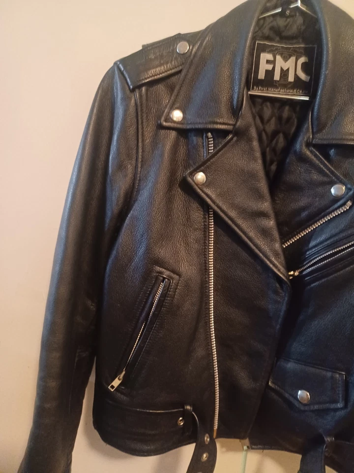 FMC женщин маленький черный кожаный мотоциклетная куртка - выстеганная подкладка мотоциклиста Moto... - Изображение 4 из 4