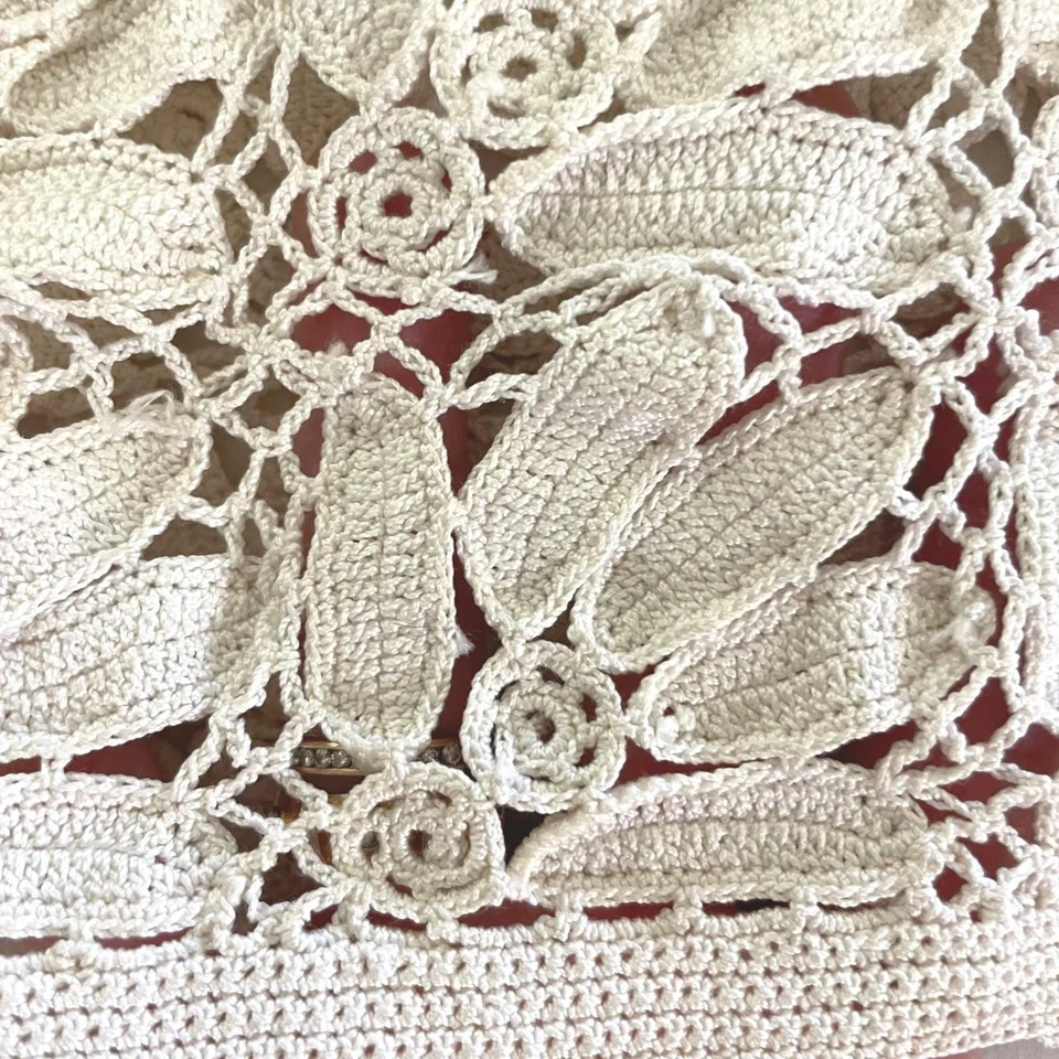 Cardigã de malha de crochê suéter botão frontal floral creme cottagecore boho vovó - Imagem 4 de 4