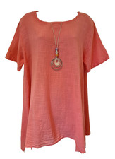 Made In Italy Halskette Tunika Top Koralle Kurzarm Baumwolle One Size UK 12-18 NEU