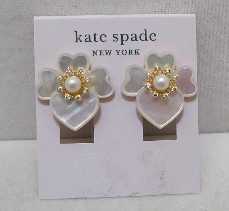 Серьги KATE SPADE с драгоценными анютиками позолоченный жемчуг фианит 1 дюйм 98 долл. США NOC изогнутая стойка - Изображение 2 из 4