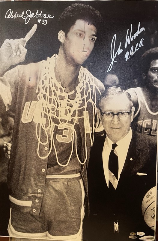 John Wooden & Kareem Abdul-Jabbar Signed 1969 UCLA Bruins 20 X 30 Canvas JSA/Tri