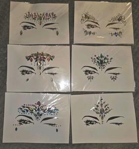 Colorful Festival Glitter Wear Eyebrow Forehead Eyes Face Body Jewels 6 Piece