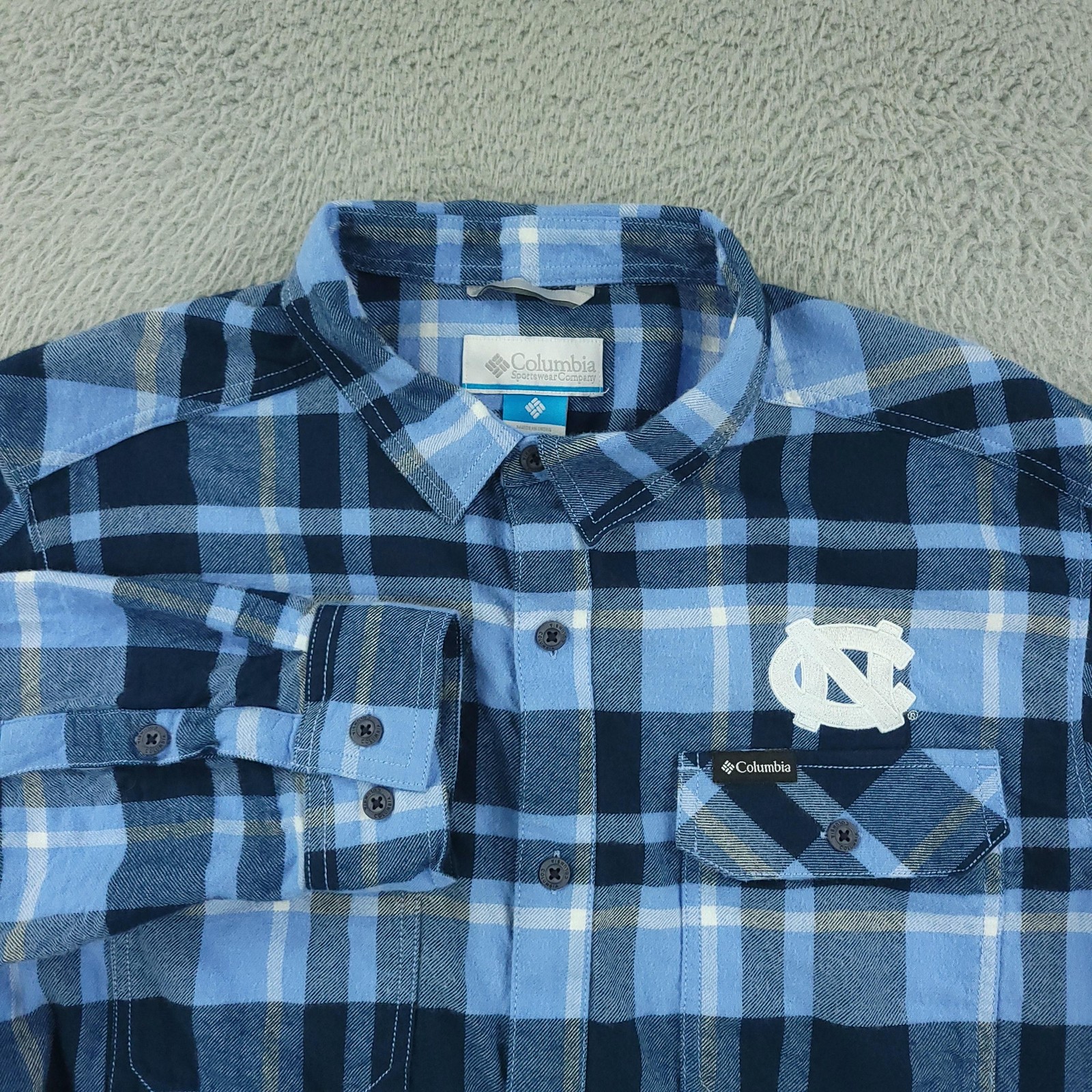 North Carolina Tar Heels Shirt Mens Large Blue Plaid NCAA Basketball Flannel
