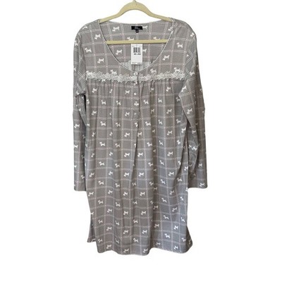 Aria Pajama Gown Womens Large Scottie Dogs Gray Pink White Embroidered Pullover