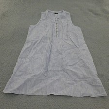 Quince Swing Dress Womens Large 100% Linen Striped Blue Sleeveless Coastal